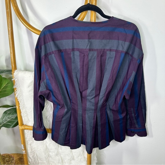 Zara Purple Gray and Blue Striped Shirt Jacket sz L - Picture 4 of 8